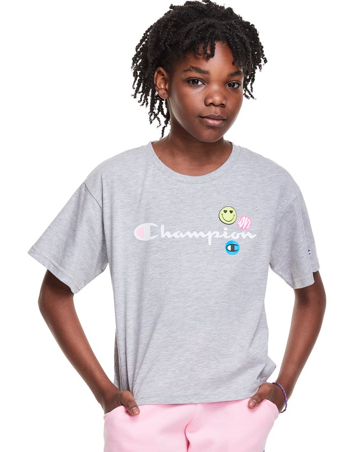 Champion Boxy Smiley Face T-Shirt Meisjes - Grijs - Belgie 2591HQJMC